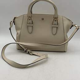 Kate Spade Womens Ivory Leather Detachable Strap Zipper Satchel Handbag