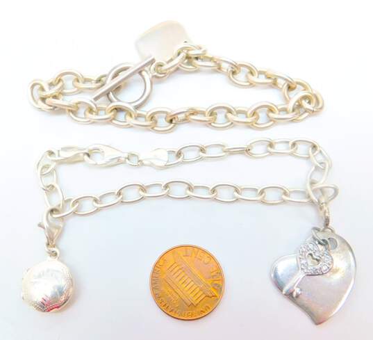 Romantic 925 Sterling Silver Heart Charm Bracelets 36.7g image number 5