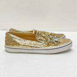 Kate Spade Glitter Embellished Slip On Sneakers Gold Metallic 8