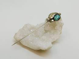 Signed JBE 925 Southwestern Turquoise Cabochon Stamped Feather & Granulated Stick Pin 3.4g