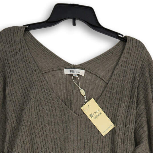 NWT Womens Gray V-Neck Long Sleeve Long Sleeve Pullover Sweater Size L image number 3