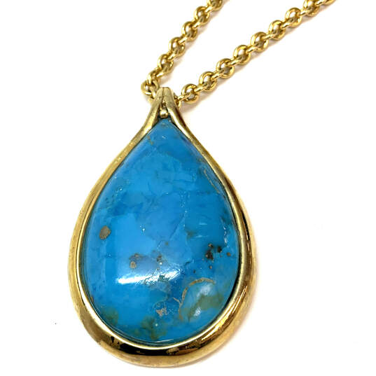 Designer Joan Rivers Gold-Tone Pear Shape Turquoise Pendant Necklace image number 2
