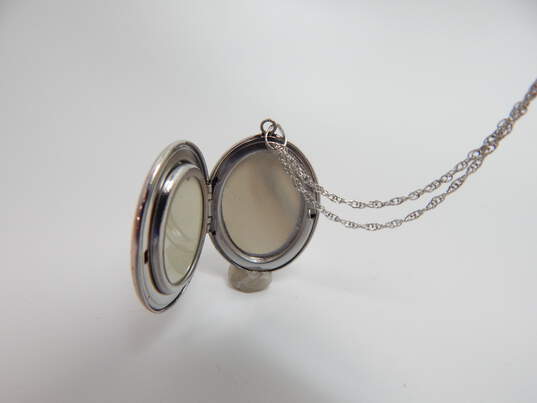 Sterling Silver Heart & Oval Floral Scroll Locket Necklaces 15.8g image number 4