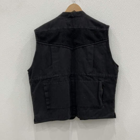 Buy the Mens Black Multiple Cargo Pockets Full-Zip Fishing Vest Size Large