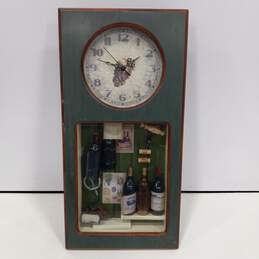 Green Clock w/ Shadow Box Filled With Wine Bottles