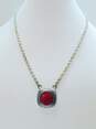 Mexican Modernist 925 Sterling Silver Red Jasper Inlay Pendant Necklace 33.2g image number 1