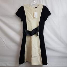 Proenza Schouler Women's Black/Ivory Wool blend Short Sleeve Belted Dress Size 2