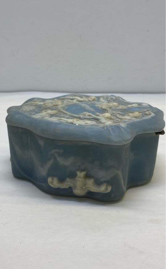 Vintage Incolay Blue Stone Hinged Jewelry Keepsake Box image number 4