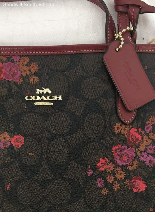 Coach Womens Brown Pink Floral Print Handbag image number 7