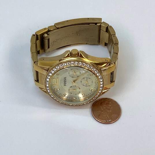 Designer Fossil Riley ES3203 Gold-Tone Stainless Steel Multifunction Wristwatch image number 3