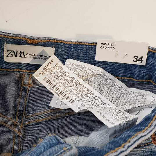 Zara Mid Rise Crop Flare Blue Jeans NWT US Size 2 image number 3