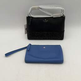 NWT Kate Spade NY Womens Black Sparkle Leather Purse W/ Blue Wristlet Wallet