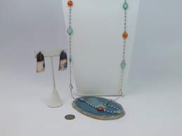 Artisan 925 Chalcedony Pearls Station Necklace & Electroform Clip Earrings alternative image
