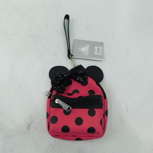 NWT Loungefly Disney Minnie Mouse Pink & Black Polka Dot Mini Backpack Wristlet image number 1