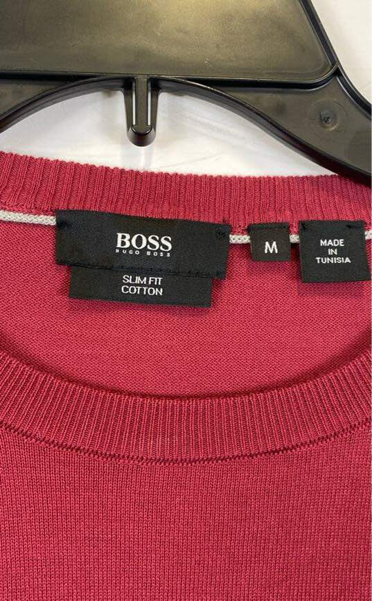 Hugo Boss Womens Red Cotton Slim Fit Long Sleeve Crew Neck Pullover Sweater Sz M image number 3