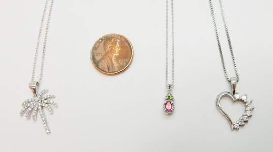 Contemporary Sterling Silver Pink Tourmaline Tsavorite & CZ Necklaces 7.5g image number 6