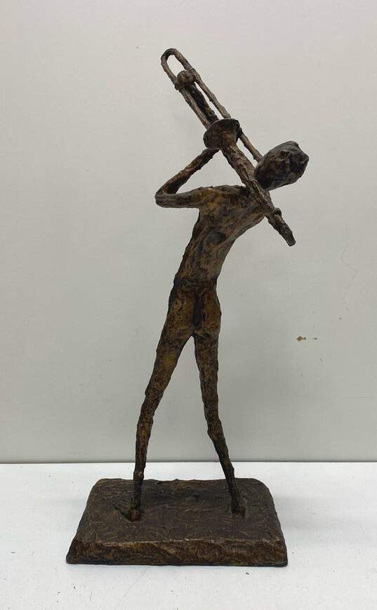 Brutalist Style Paper Mache Wire Frame Trombone Musician Sculpture 19in Tall image number 3