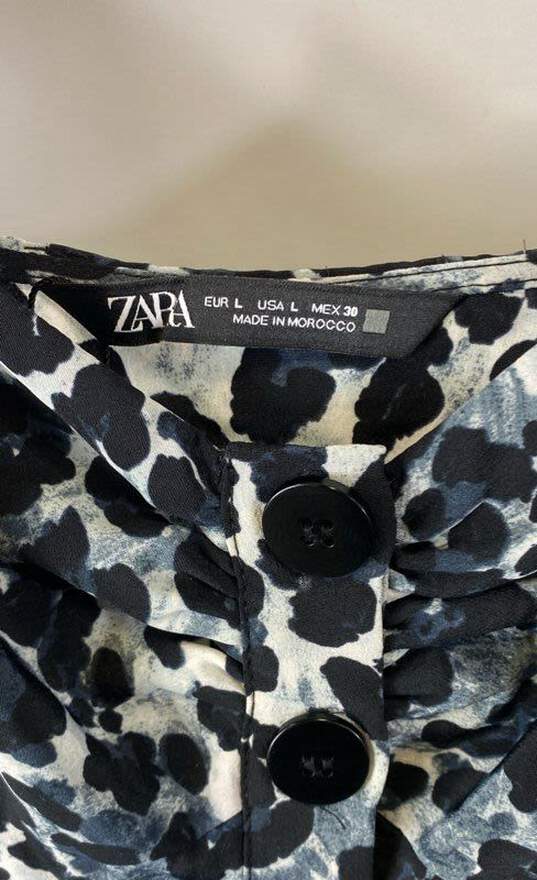 Zara Womens Black White Leopard Print Sleeveless Midi Fit & Flare Dress Sz Large image number 3