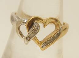 10K Yellow & White Gold Diamond Accent Double Heart Ring 2.6g