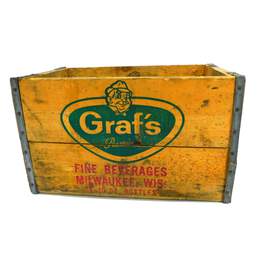 Vintage Graf's Fine Beverages Milwaukee WI Wood Advertising Soda Drink Crate