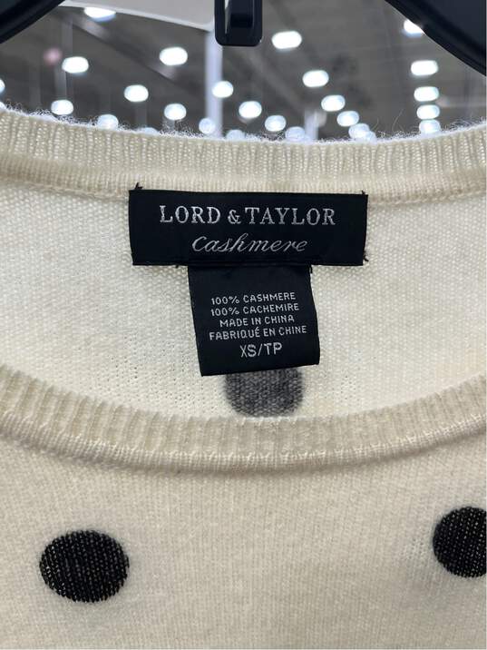 Lord & Taylor Womens Pullover Sweater Crew Neck Beige Polka Dot Cashmere Sz XS image number 5