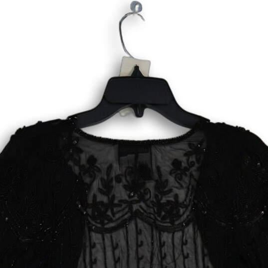Womens Black Beaded Long Sleeve Open Front Cropped Shrug Size PM image number 4
