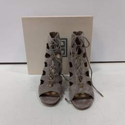 Ivanka Trump Women's itDazy Taupe Suede Open Toe Heels Size 8M IOB