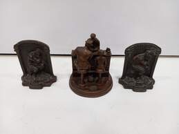 Vintage Bronze Norman Rockwell "The Runaway" Statue and Bookends "The Thinker"