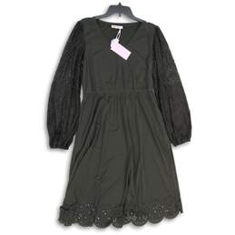NWT Grace Karin Womens Black V-Neck Long Sleeve Cut Out Hem A-Line Dress Size L