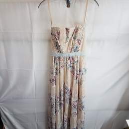 Bcbgmaxazria Elle Strapless Cream Lace Floral Print Gown Size 4