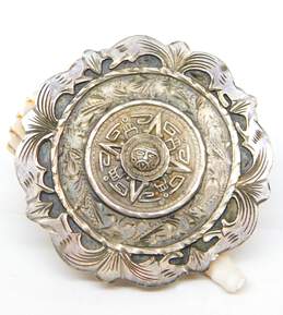 Vintage Sterling Silver Mexico Aztec Medallion Statement Pendant 26.0g