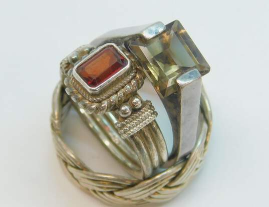 Artisan Sterling Silver Garnet Smoky Quartz Braided Rings 13.1g image number 5