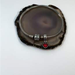 Designer Pandora 925 ALE Sterling Silver Red Enamel Heart Charm Bracelet