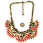 Designer Stella & Dot Gold-Tone Coral Enamel Rhinestone Statement Necklace image number 4