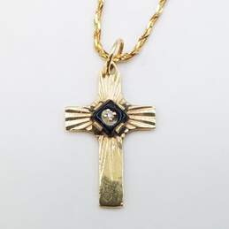 14K Gold Melce Diamond Onyx Cross Pendant On Twist Necklace 2.9g