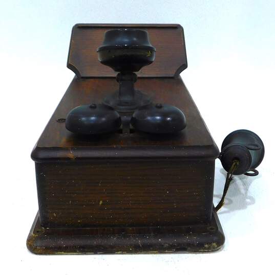 Antique Kellogg Dark Oak Wood Hand Crank Wall Telephone w/ Internals image number 4