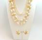 Vintage & Hong Kong Goldtone Faux Pearls & Carved White & Brown Beaded Necklaces & Matching Clip On Earrings Set 54.5g image number 1