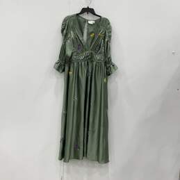 Asos Design Womens Green Floral Embroidered Satin V-Neck Maxi Dress Size 14