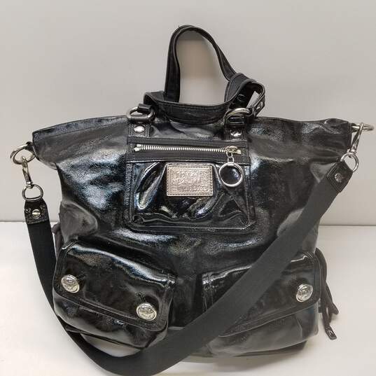 COACH Poppy Spotlight Black Patent Leather Handbag Shoulder Tote Bag