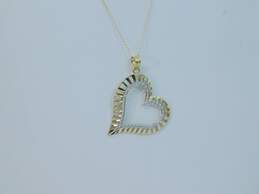 10K Yellow & White Gold Textured Heart Pendant Necklace w/ Magnetic Clasp 3.4g alternative image