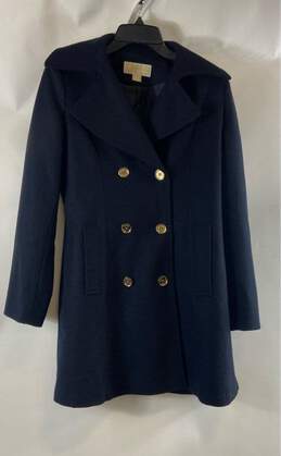 Michael Kors Womens Navy Wool Blend Long Sleeve Double Breasted Pea Coat Size S