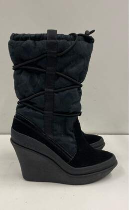 Coach Signature Wynfled Black Wedge Snow Boots Women's Size 7