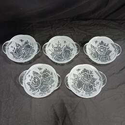 Vintage Frosted Glass Rose Pattern Salad Bowls Set of 5 alternative image