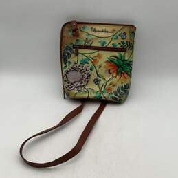 Anuschka Womens Multicolor Floral Leather Adjustable Strap Crossbody Bag Purse
