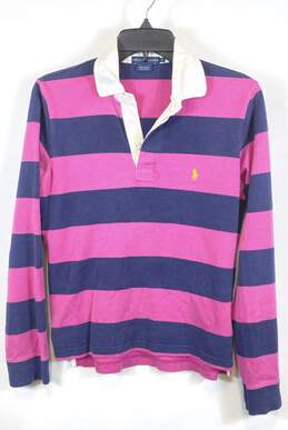 Ralph Lauren Womens Pink Blue Striped Long Sleeve Polo Shirt Size Medium