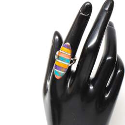Artisan T Signed Sterling Silver Multi-Stone Inlay Ring Size 7 alternative image