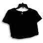Womens Black Lace Round Neck Short Sleeve Cropped Blouse Top Size 2 image number 2
