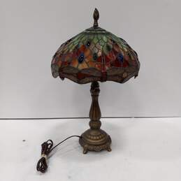 Dale Tiffany Style Dragonfly Stain Glass Brass Table Lamp