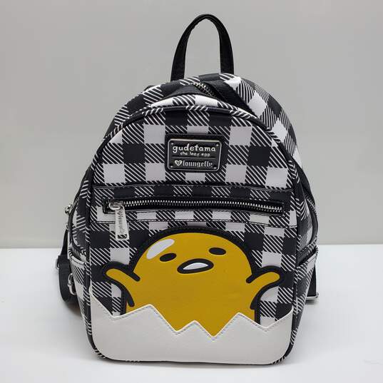 Loungefly Gudetama Lazy Egg Black & White Gingham Mini Backpack image number 1