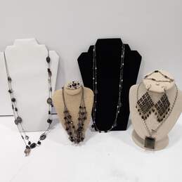 Silver Black Beaded Fashion Costume Jewelry Assorted 7pc Lot